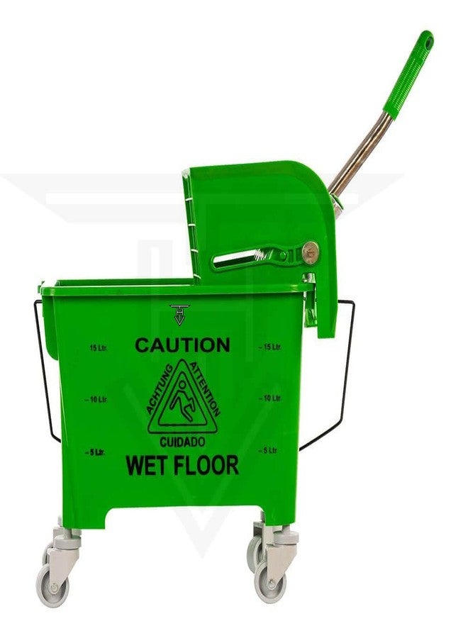 TARGET HYGIENE Down Press Single Mop Bucket Wringer Trolley (20 Litter, Green) - Image 1